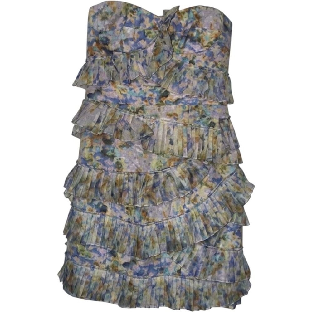 Cynthia Steffe Strapless Mini Dress 2 Pastel Floral‎ Tiered Ruffle Wedding Fairy